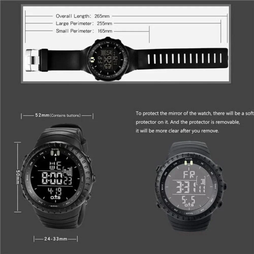 Men's Digital Sports Watch Waterproof Tactical Watch with LED Backlight